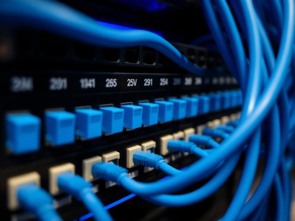 Patch panel s datovou kabeláží